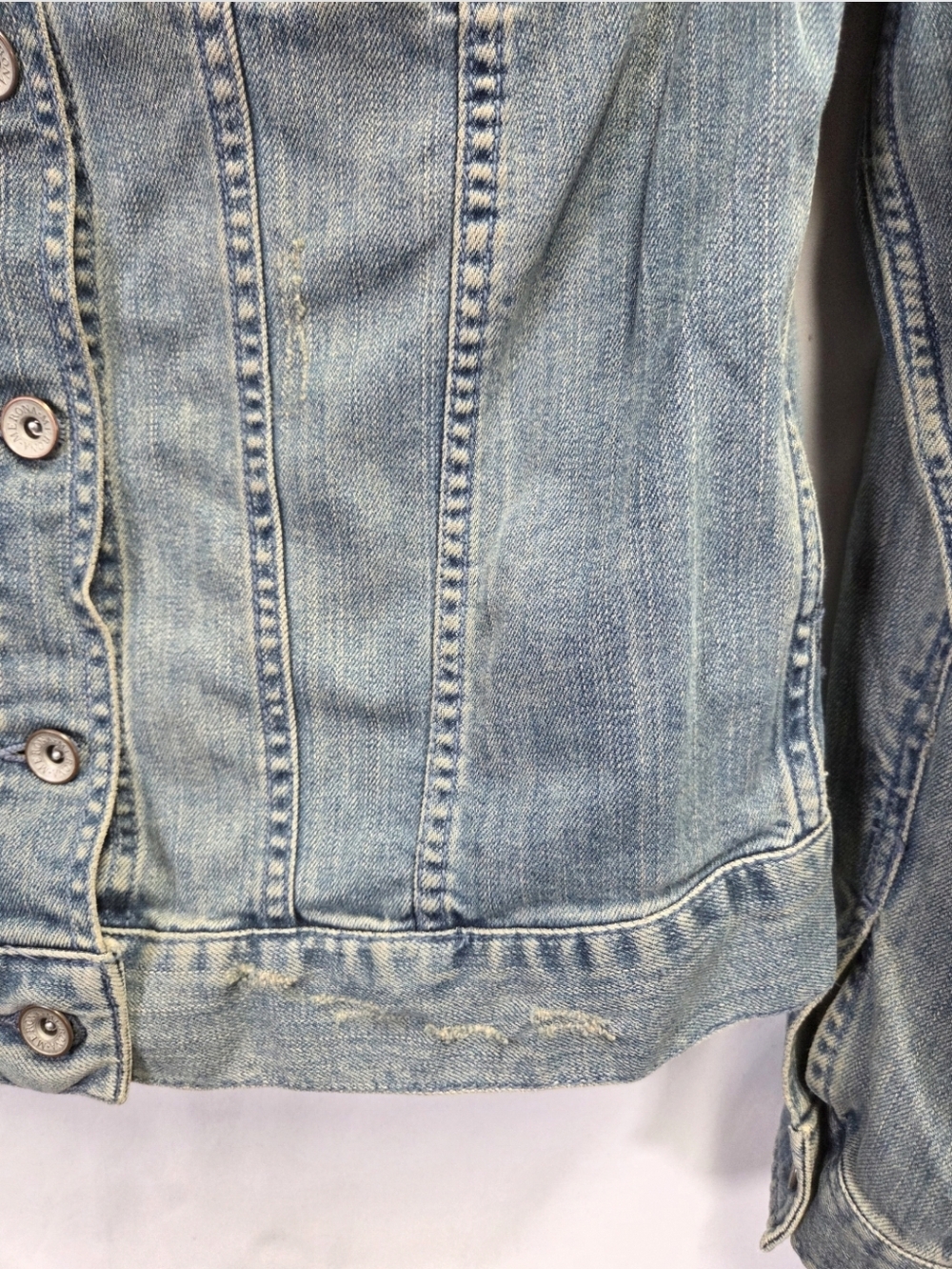 Merona Womens Denim Faded Distressed Blue Classic Jean Jacket Small - Picture 3 of 10